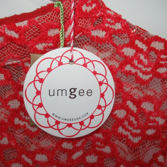 UMGEE Top Womens Small Red Floral Sheer Lace Long Flutter Sleeve Mock Neck NWT - Picture 9 of 12
